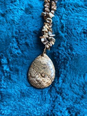 Jasper Chip Bead Necklace Teardrop Pendant Boho Crystal Artisan Mexico Market